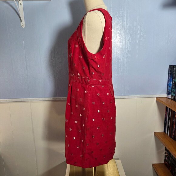 Elle Size 10 Red Polka Dot Crewneck Sleeveless Colorful Summer Midi Dress - Picture 8 of 11